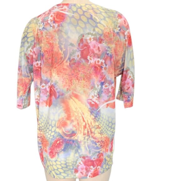 Simply Irresistible Floral Sublimation Top Embellished Neckline L #99B - Picture 5 of 6